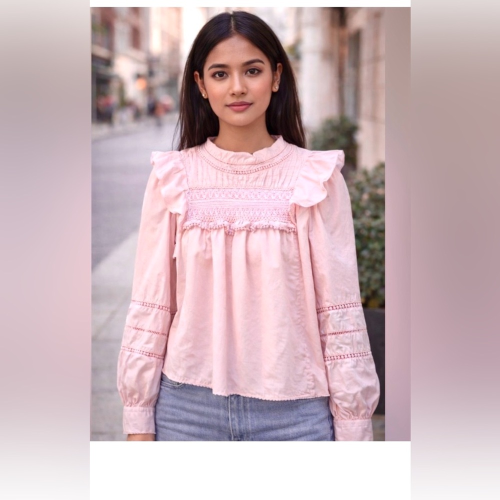 J. Crew Re-Imagined Blouse Ruffled Cotton Embroidery details in Pink size XS